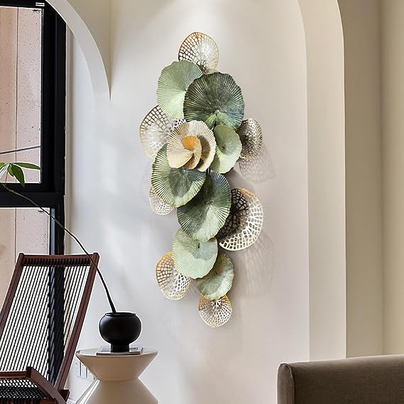 47" Metal Wall Hanging Decorative, Green Leaf Metal Wall Art, 3D Iron Art Wall Hanging, Hallway Wall Decor Outdoor Sculptures, Landscape Hanging Paintings, for Living Room, Hotel