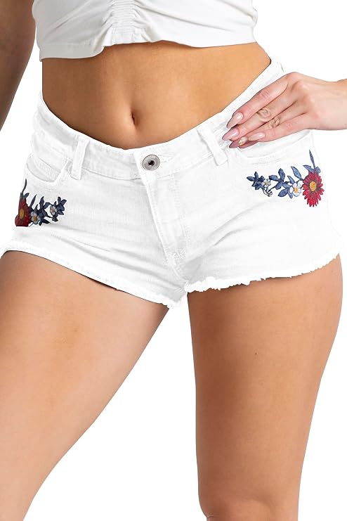 WESTACE Men's Denim Shorts Ripped Embroidery Rolled Hem Distressed Summer Boyfriend Designer Essential Bermuda Pants (White, 14)