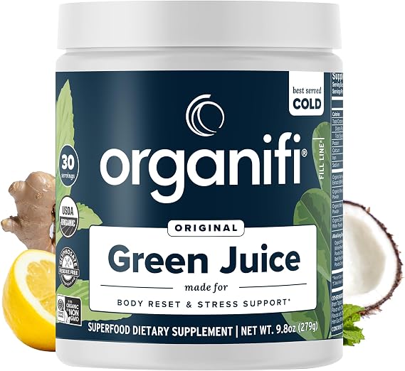 Organifi Green Juice - Powder Supplement with Organic Spirulina, Ashwagandha, and Chlorella - Helps Achieve Fitness Goals and Reduce Cortisol Levels, 30-Day Supply