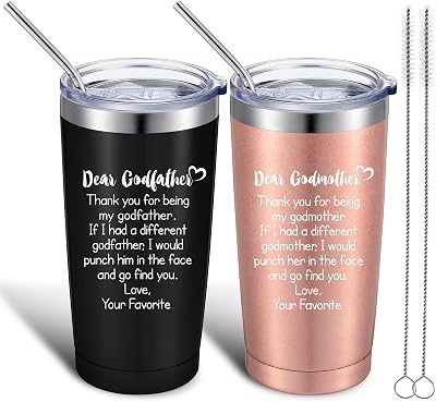 Mimorou Godparents Gifts Godfather Godmother Tumbler Mug Thank You for Being My Godfathergodmother Godparent Proposal Gifts Travel Tumbler from Godchild with Lid Straw BrushBlack,rose Gold