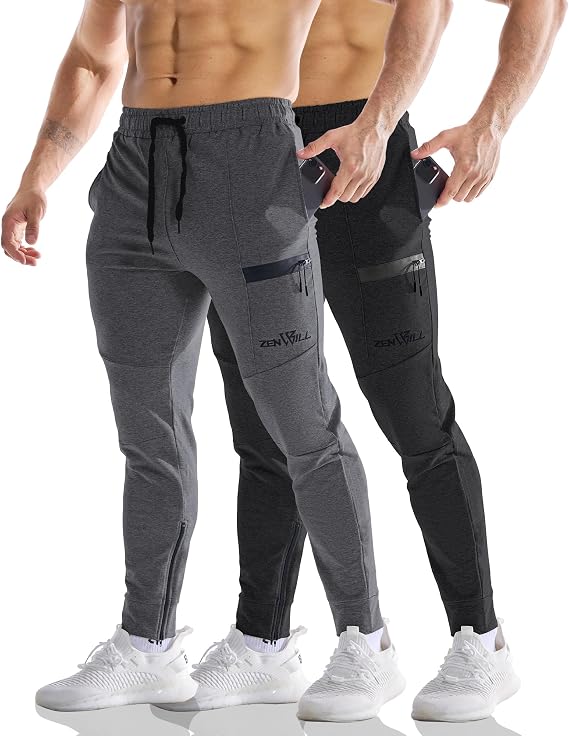 ZENWILL Mens Gym Tracksuit Bottoms Running Joggers Jogging Trousers | Tapered Trousers, Ankle Zip, Skinny, Sports, Training, Track Pants,Casual Sweatpants, Zipper Pockets, Elastic Waist, Slim fit