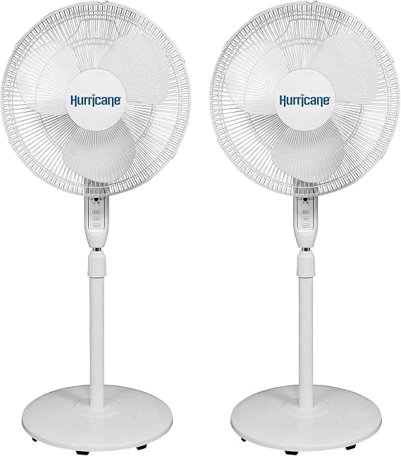 Hurricane 2-Pack Supreme 16-Inch Oscillating Pedestal Stand Fan with Remote, White Quiet Operation Corded Electric Cooling for Indoor Use in Home, Office, Greenhouse, or Shop