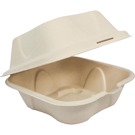 World Centric 6"x6"x3" Compostable Burger Box - Case of 500 - Plant Fiber with no Added PFAS - TO-SC-U15B-LFP