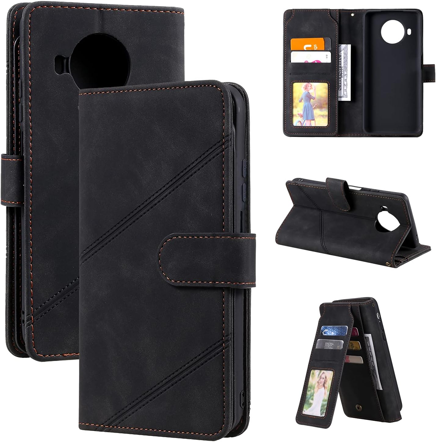QiongNi Case for Xiaomi Redmi Note 9 Pro 5G M2007J17C Case Cover,Case for Xiaomi Mi 10i 5G M2007J17I Leather Case,Case for Xiaomi Mi 10T Lite 5G M2007J17G Case Flip Pu Leather Cover Black