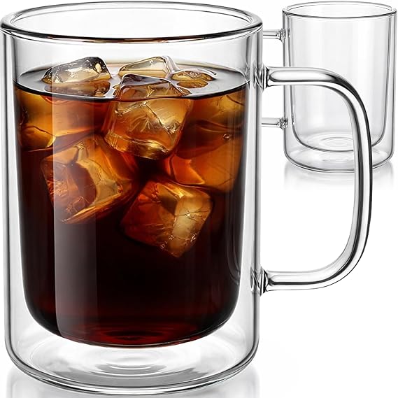 Aquach 12oz Double Walled Glass Coffee Mugs Set of 2, Insulated Tea Cups