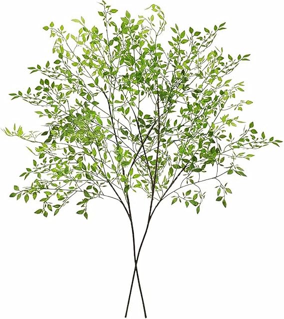 2 Pcs Artificial Plants,Faux Greenery Stems, 43" Artificial Branches for Vase,Artificial Plants Indoor Fake Leaves Nandina Branches for Home Office Wedding Vase Filler Shop Decoration (2-PCS)