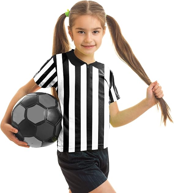 Amoy Referee Shirt Costume Kids Football Basketball Official Umpire Jersey Black White Stripe Pro Ref Uniform Short Sleeve