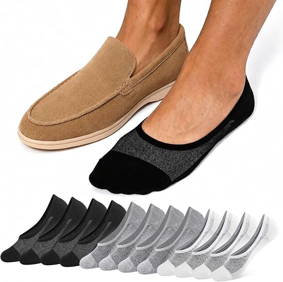 Mens No Show Socks, Invisible Low Cut No See Cotton Liners 6 Pairs