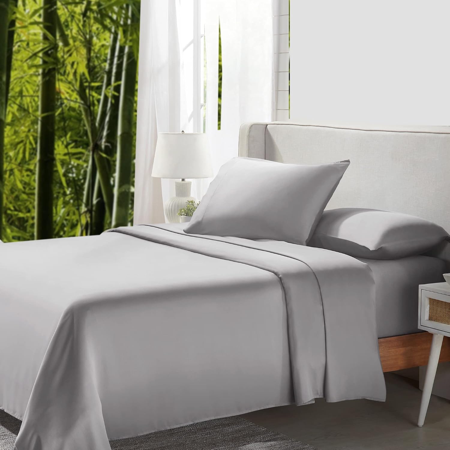 California Design Den Rayon from Bamboo Sheets King Size Set - Luxury Cooling Sheets King Size Bed with Deep Pockets, Durable Silk-Like Bedding Set - Silver Grey