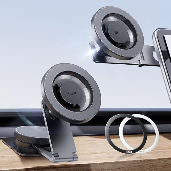 ESR for MagSafe Car Mount, Car Phone Holder for iPhone 17-12,Samsung/Google | Dashboard/Tesla Touchscreen Phone Holder, Magnetic Phone Holder for Car, Charging Not Supported(2 Metal Rings Included)