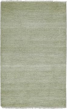 Light Green Hand Knotted Grass Design Densely Woven Tone on Tone Soft Pile Wool and Silk Oriental Rug (3'x5'3")