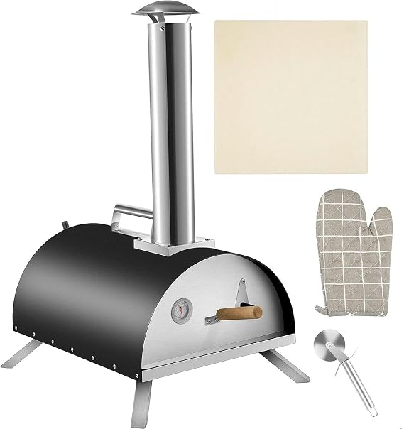12"" Outdoor Portable Pizza Oven, Reaches 500C in 15 Minutes, Authentic Wood Fire Pizza & Chargrill BBQ Cooker, Stone Bake Pizza in 60 Seconds, Includes Paddle