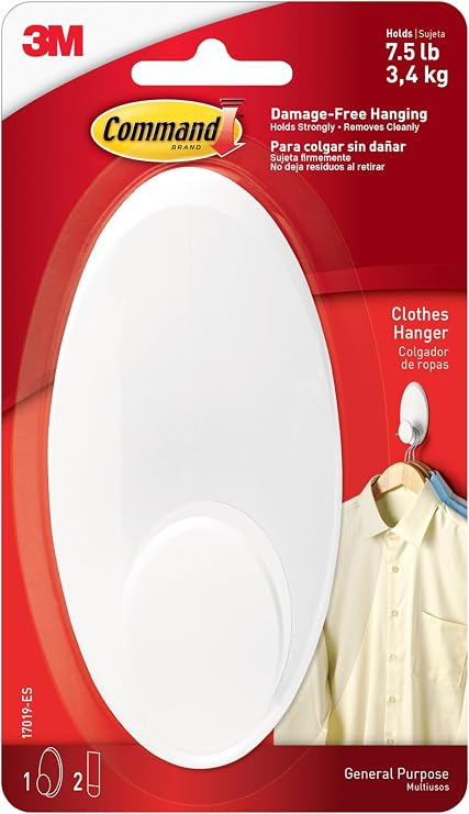 Command Large White Clothes Hangers, 1 Hook, 2 Strips