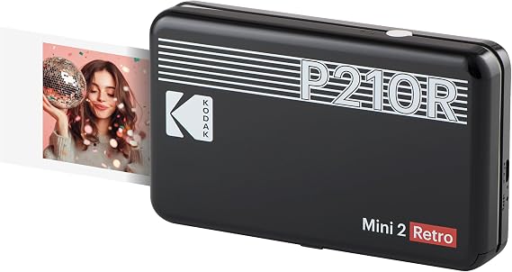 KODAK Mini 2 Retro 4PASS Portable Photo Printer (2.1x3.4 inches) + Initial 8 Sheets, Black