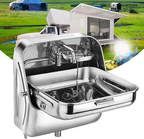 Portable Folding Hand Wash Sink for RVs, Caravans & Boats | Wall-Mount Kitchen Basin with Splash Guard | Outdoor Camping Kitchen Accessory