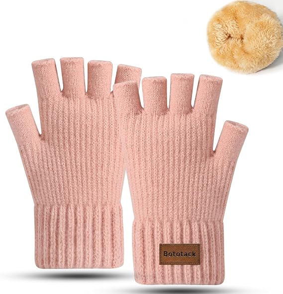 Fingerless Gloves for Women and Men - Winter Warm Knitted Half Finger Gloves for Typing Driving Working Running