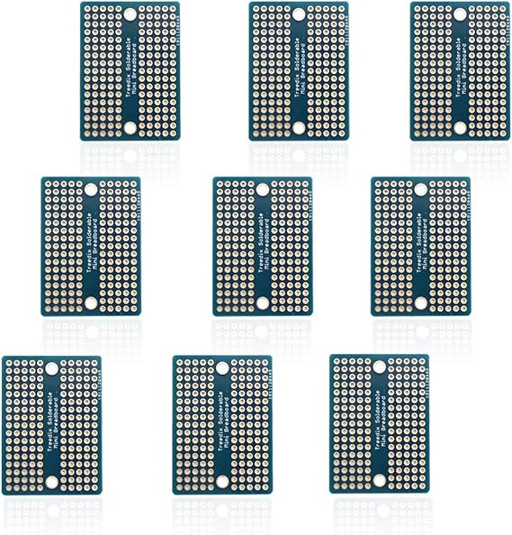 Treedix 9pcs Mini Solderable BreadBoard PCB Prototype Shield Board Double Sided Tinned Gold Plated Holes Compatible with Arduino Kit Raspberry Pi(Mode 4)