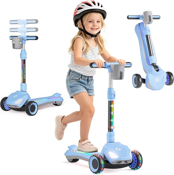Electric Scooter for Kids with 3 LED Wheels, 5MPH Safe Speed, LCD Screen | Shop Electric Scooters for Kids with Lean-to-Steer & Sturdy Anti-slip Deck, 3-Level Heights. Easy to Fold and Carry.
