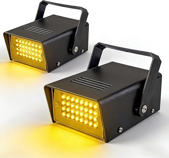 32 Led Strobe Lights Mini Strobe Light Adjustable Flashing Light Halloween Outdoor Strobe Light Machine for Party(2 pcs Warm White Light)