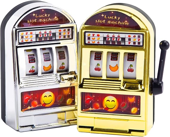Mini Slot Machine Toy, 2PCS Mini Lucky Slot Machine Bank | for Creative Festival Birthday Cake Decor Casino Vegas Night Poker Games Theme Party Decorations
