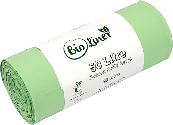 All-Green 50 Litre Bioliner - EN13432-25 x 50L Compostable Wheelie Bin Liners - 25 Green Bags