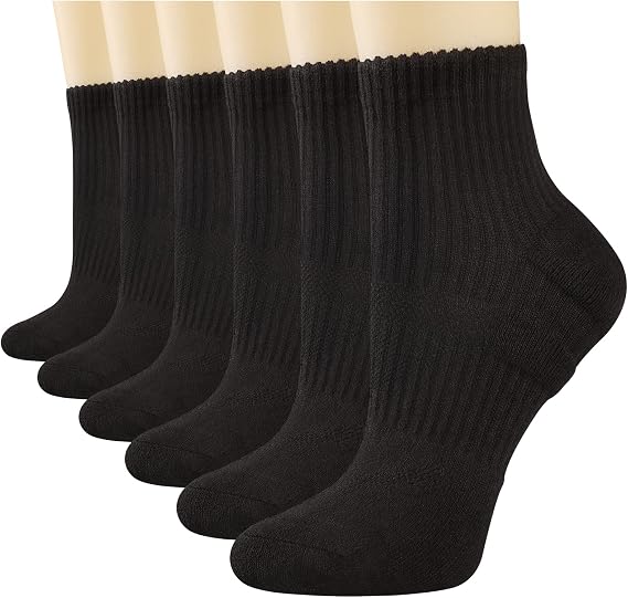 COOPLUS Womens Ankle Socks Athletic Cushioned Running Cotton Quarter Socks for Women 6 Pairs