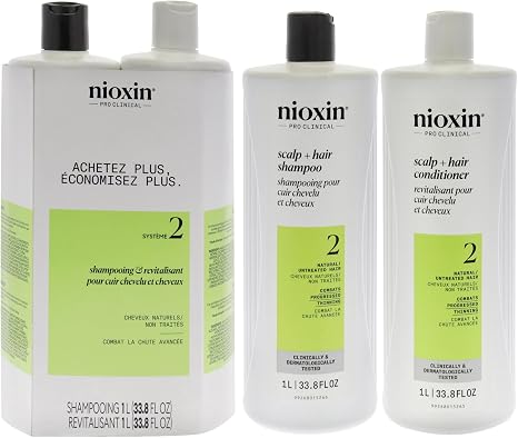Nioxin System 2 Cleanser Scalp Therapy Conditioner Duo For Unisex 33.8 Oz Cleanser & Conditioner