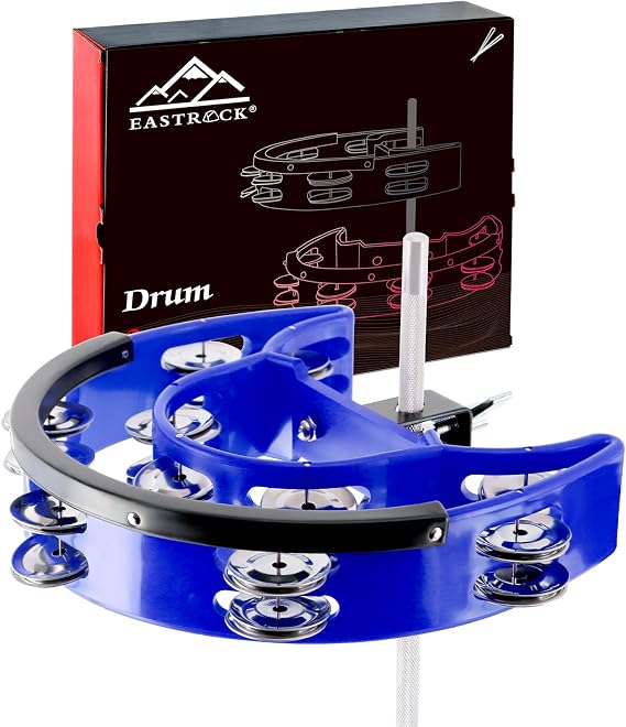 EASTROCK Drum Set Blue Tambourine with Mounting Eye Bolt Double Row Frame