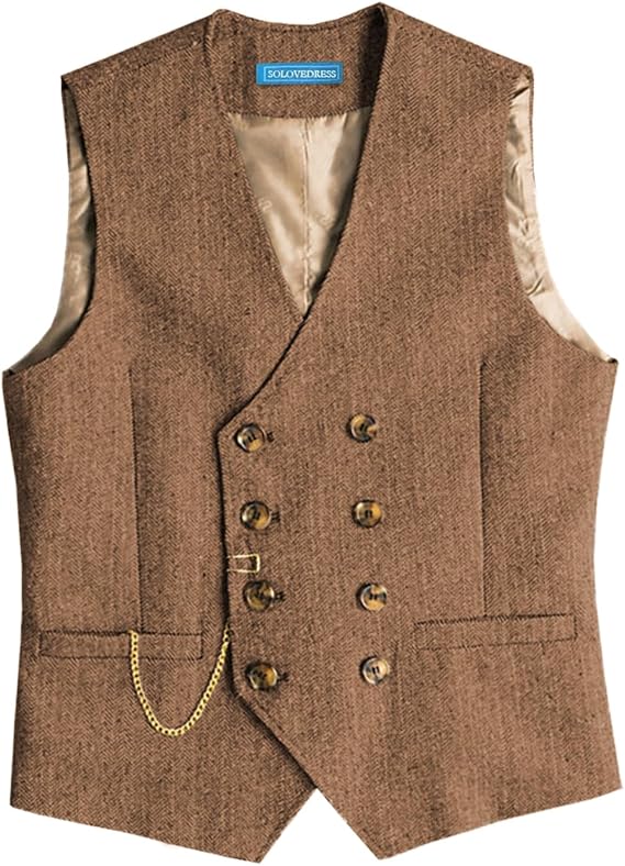 Solovedress Mens Vintage Wolle Anzugweste Regular Fit Weste Anzug Weste für Hochzeit Groomsmen