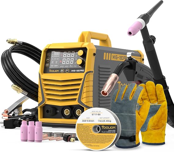 TOOLIOM 180A 110/220V 4-in-1 MIG Welder Kit with Lift TIG torch | 4-in-1 gas MIG/flux MIG/stick/Lift TIG welder, smart synergic setup,  wire and gloves