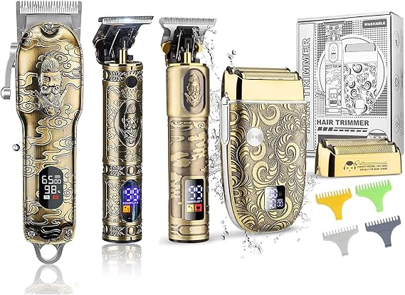Suttik Professional Hair Clippers and Electric Shavers Set, Beard Trimmer for Men Electric Razor Beard Grooming Kit Hair Trimmer with 2 Foil Head and Limit Combs, Gift for Men,Bronze