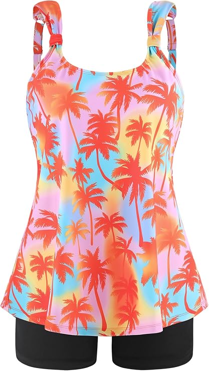 Ocean Blues Women's Tankini Swimsuits Two Piece Bathing Suits Loose Fit Tank Top with Boyshorts