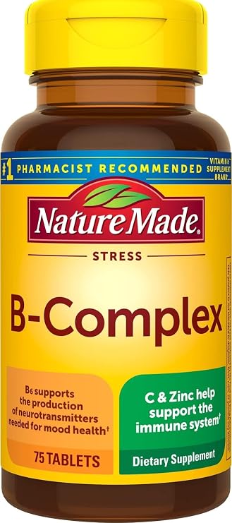 Nature Made Stress B Complex Supplement with Vitamin C & Zinc, 75 Tablets | B Complex Vitamins for Women and Men, Immune Support Supplement, Provides All 8 Essential B Vitamins, 75 Day Supply