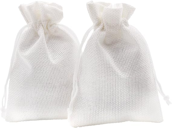 SumDirect Small Burlap Gift Bags - 20Pcs 4x6 inch White Jewelry Pouches with Drawstring, Reusable Linen Gift Bags for Wedding, Party, Valentine, Christmas