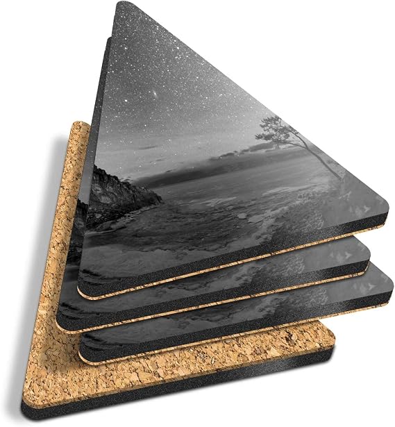 4 x Triangle Coasters - BW - Lake Baikal Milky Way Sky Cork Backed MDF Glossy Tea Coffee Accessory #39331
