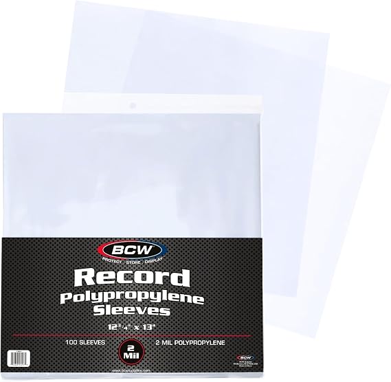 BCW 12-Inch Vinyl Record Sleeves, 2 Mil Polypropylene, Clear, 100 Count
