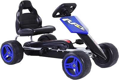 Aosom Kids Go Kart, 4 Wheeled Ride On Pedal Car, Racer for 3 Years, for Boys and Girls, Outdoor - Blue