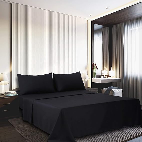 800 Thread Count-4Pcs Bed Sheet Set 100% Cotton Bed Sheets, Black Full XL Sheets Set, Long-Staple Combed Cotton, Sateen Weave for Soft and Cozy Feel, Fits Mattress Upto 15'' Deep Pocket