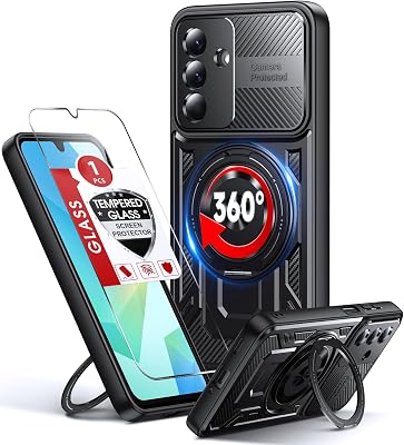 LeYi for Samsung Galaxy A16-5G Phone Case: with Glass Screen Protector, Samsung A16 5G Case Fit Magsafe Heavy Duty Rugged Shockproof Protection Magnetic Ring Stand Mobile Cover Funda para A 16, Black