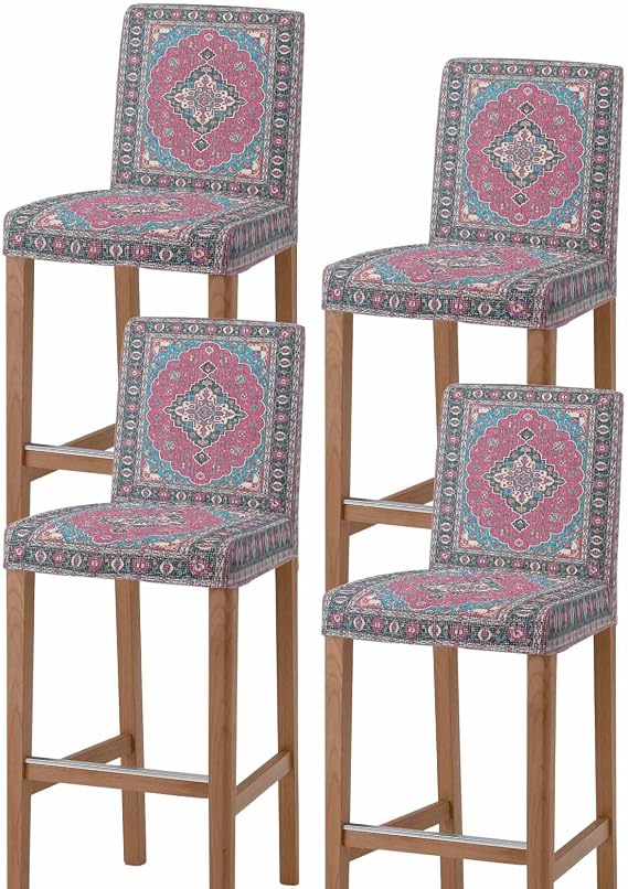 Boho Southwest Bar Stool Chair Covers Set of 4 with Back,Stretch Barstool Slipcovers Washable,Rose Red Country Chic Aztec Abstract Pub Counter Height/Swivel/Cafe/Dining Room Chairs Seat Cover