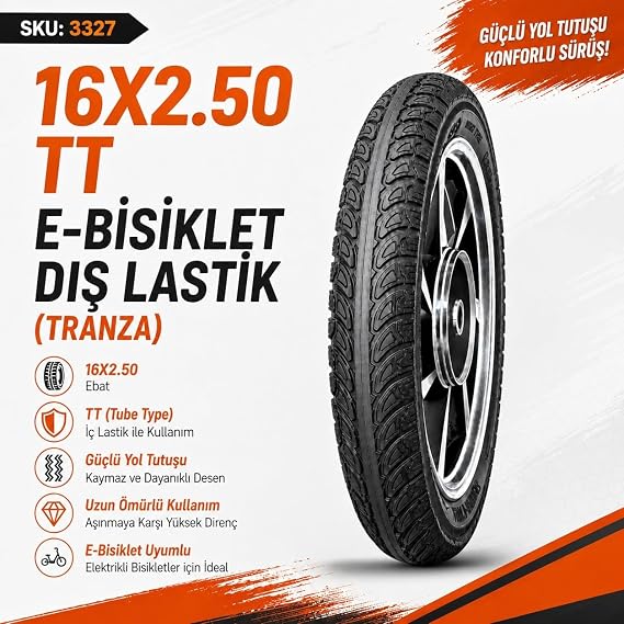 16x2.50 TT (İÇ LASTİK GEREKTİRİR) TRANZA ELEKTRİKLİ BİSİKLET DIŞ LASTİĞİ