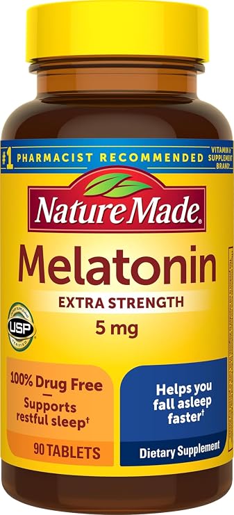 Nature Made Melatonin 5mg Extra Strength Sleep Supplement, 90 Tablets