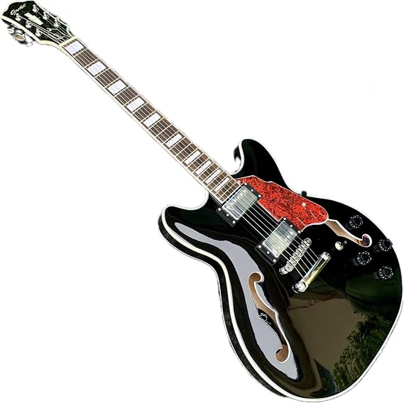 Electric Guitar, Black Finish, Yellow Binding,F-hole, semi-hollow