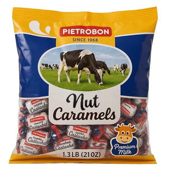 Cashew Nut Caramel Candy 21oz 1.3lb Premium Milk Caramel with Nuts, Individually Wrapped Gourmet, Snacks, Retro Sweets Big Bag