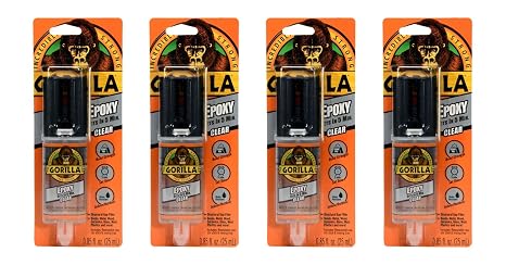 Gorilla 2 Part Epoxy, Clear Epoxy, 0.85 Ounce Syringe - 5 Minute Set, Incredibly Strong Bonding (Pack of 4)
