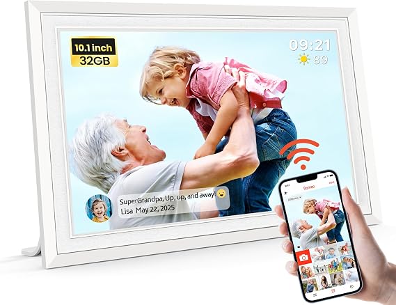 Frameo WiFi Digital Photo Frame 10.1 Inch - 1280x800 HD IPS Touch Screen Picture Frame Electronic, 32GB Memory, Auto Rotate, Wall Mountable, Digital PictureFrame for Sharing Photos and Videos