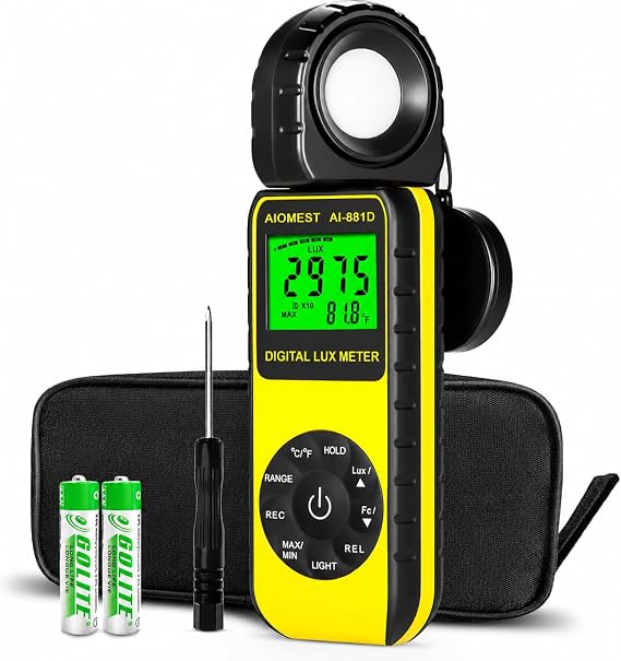 AIOMEST Foot Candle Light Illuminance Meter 400,000 Lux w/Data Logging