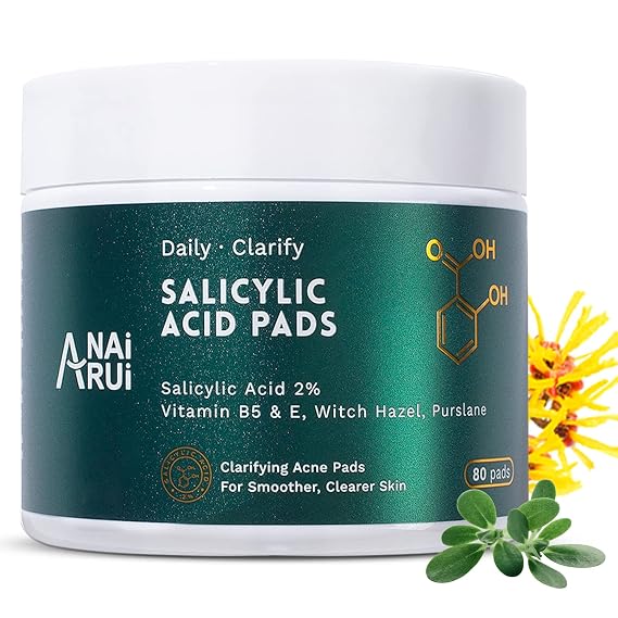 ANAI RUI 2% Salicylic Acid Pads,Face Cleansing Pads Witch Hazel Wipe for Acne & Blemishes Clear, Facial Peel Resurfacing & Exfoliating Face Wash Wipes, 80 Count