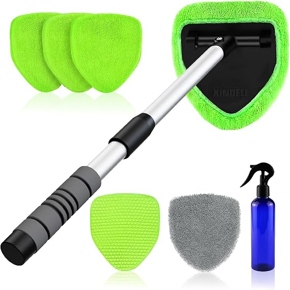 XINDELL 24-inch Windshield Cleaner Tool Upgrade Large Head Car Interior&Exterior Window Cleaning Kit with Extendable Handle & 4 Microfiber Pads, Auto Wiper Brush for Car, Trucks, SUVs, RVs & Home