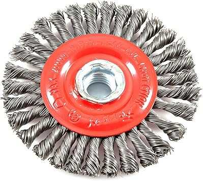 Forney 72760 Wire Wheel Brush, Stringer Bead Twist with 5/8-Inch-11 Threaded Arbor, 4-Inch-by-.020-Inch